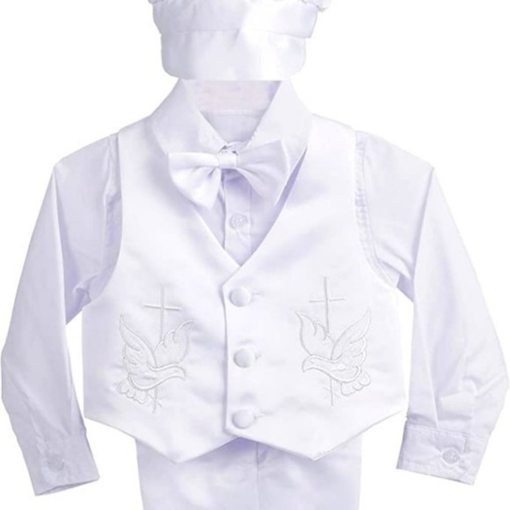 Christening Outfit with Bonnet 5 Pieces Set Formal White Suit (12-18 Month) Boy - Picture 1 of 11